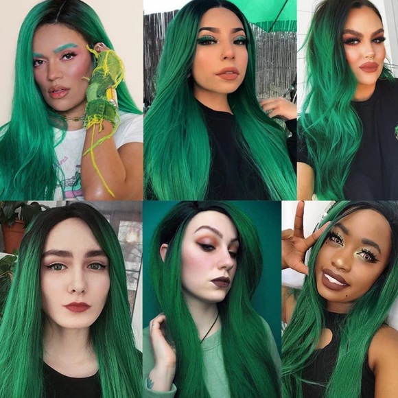 - ♥️ 22” GREEN OMBRE STRAIGHT Lace Front Wig *NWT*💖